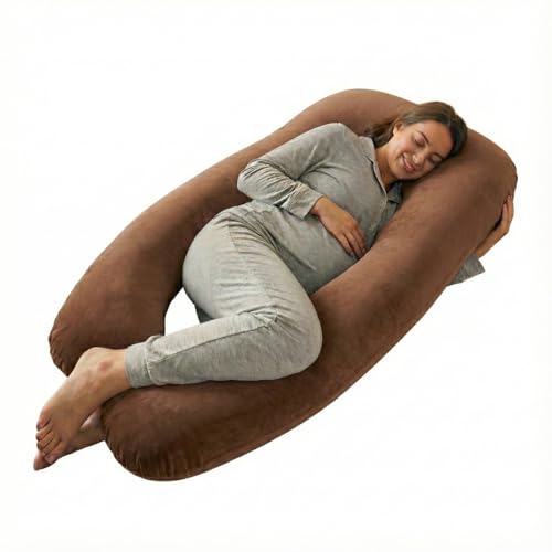 Image of Amazon Basics Full Body Pregnancy Pillow for Maternity,Baby Nursing,Full Body Support-Abdomen,Hip,Spine,Neck&Leg Support Cushion| Perfect Baby Shower Gift | U-Shaped-Washable Cover with Zip - Brown