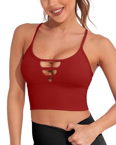 Image of AngiMelo Longline Sports Bras for Women High Support Strappy Push Up Workout Tops Built in Bra Padded Crop Yoga Tank Top
