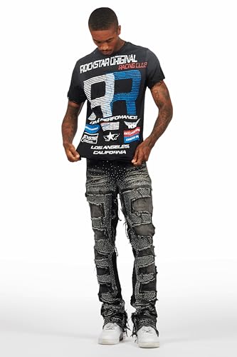 Men's Shake Rhinestone Stacked Flare Jean3