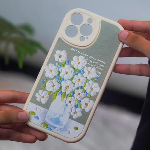 Image of Peeperly Back Cover Case for iPhone 15 Pro Scratch Resistant Anti-Slip TPU Shockproof Protective Durable Flower Painting Case for Girls & Women(Pista Green)