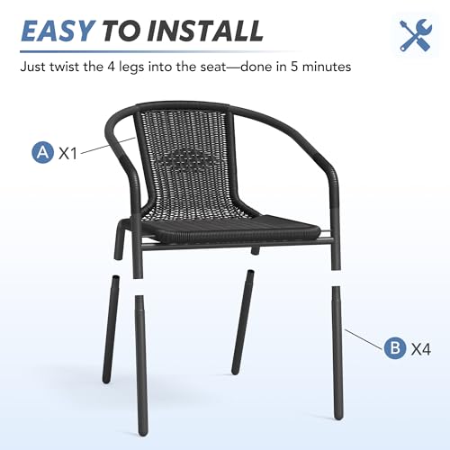 Image of UDPATIO Rattan Patio Dining Chairs Set of 4, Wicker Stackable Outdoor Chairs with All Weather Curved Back & Metal Frame, for Indoor Bistro Deck, Black
