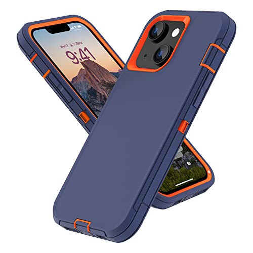 Image of Sansunto for iPhone 16e Case, Protective Cover for 13, 14, 15, 16E 6.1 inch, Heavy Duty Shockproof Drop Proof 3 in 1 Cover, Rugged Hybrid Durable Phone Cases for Men & Women (Indigo /Orange)