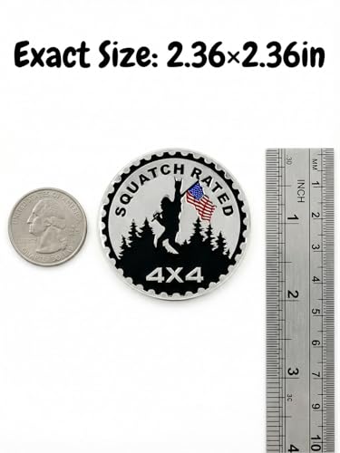 Image of 2 PCS Squatch Rated Car Emblem 4 x 4 Metal Automotive Badge 3D Metal Car Badges Emblems Round Emblem Decals Car Badge Decals Stickers Compatible with Vehicles Trucks SUV RV Decoratio (Squatch Rated-A)