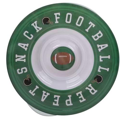 Snack Football Chip and Dip Serving Platter, Green and White, 13 Inch Diameter, Sports Theme