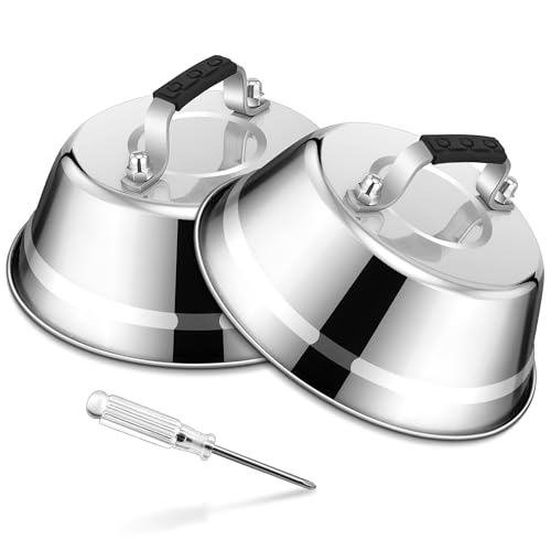 HaWare Burger Bell, Pack of 2 Stainless Steel Burger Bell with Rubber Handle, Burger Caps Melting Bell for Grill, Steak, Cheese, Cheese, Teppanyaki, Outdoor and Indoor, Dishwasher Safe - 23 x 8.5 cm