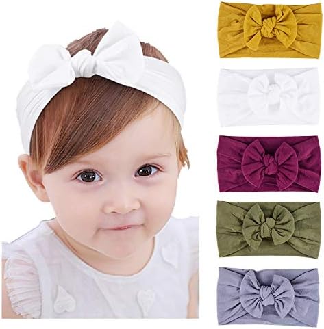Baby Newborn Headbands Super Stretchy, Bows Child Hair Accessories Nylon Knotted Headbands for Newborn Infant Toddlers Children Super Soft