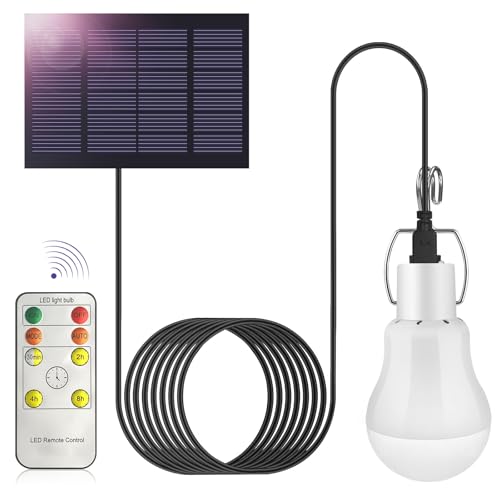 Ddlisu 3W Solarbetriebene LED Schuppenlampe mit Fernbedienung, Tragbare, Wiederaufladbare LED Solar Hängeleuchte mit Lichtsensor per USB, für Drinnen und Draußen, für Camping, Zelt, Angeln, Garten
