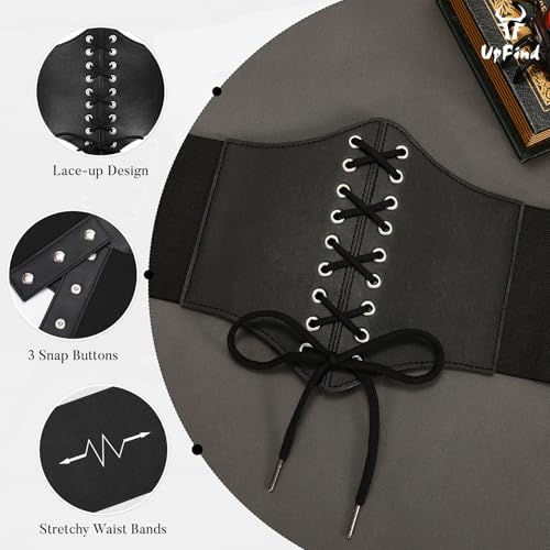 Women Elastic Wide Corset Belt Vintage Lace-up Tied Waspie Corset Waist Belts for Halloween Renaissance Punk Costume, White, Fit waist size 42''-46''4