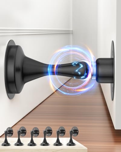 Image of Door Stoppers Magnetic Door Catch - 6 Pack Stainless Steel Heavy Duty Door Holder Stops for Bottom Top of Door - Wall Floor Mounting No Drill Strong Adhesive & Screws Strong Magnet Keep Door Open
