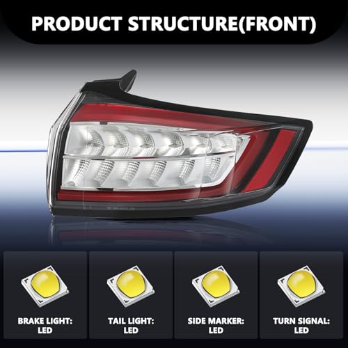 Image of Aosky LED Tail Light Assembly w /o DRL Fit for 2015 2016 2017 2018 Ford Edge | Rear Taillight Brake Signal Lamp with Bulbs Right Passenger Side