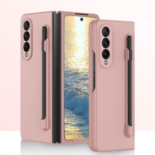 HOULEE for Samsung Galaxy Z Fold 3 Case with S Pen Folding Shockproof Full Protective Z Fold 3 Cover Wireless Charging Phone Case with Pen Holder ，Pink