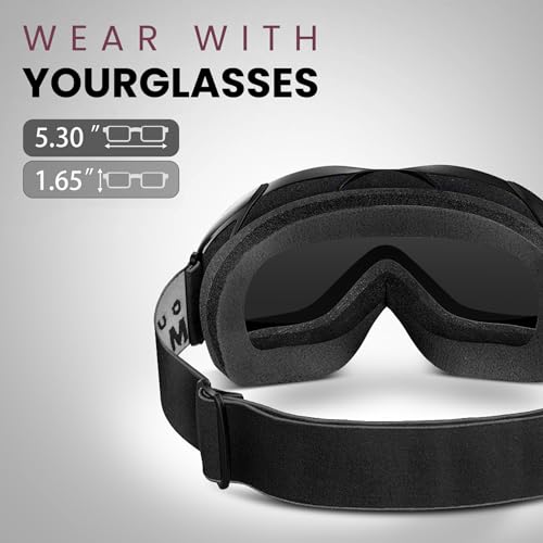 Image of OutdoorMaster OTG Ski Goggles - Over Glasses Ski / Snowboard Goggles for Men, Women & Youth - 100% UV Protection (Black Frame + VLT 8% Black Lens)
