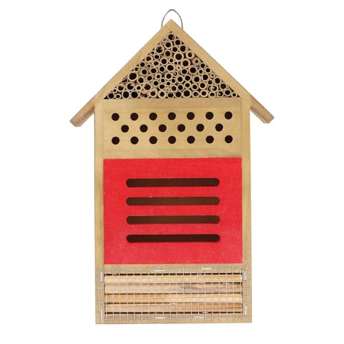 Housoutil Hotel de Abejas de Madera para Jardín, Caja Nido Colgante, Protección Natural para Insectos Beneficiosos, Adecuado para Espacios Exteriores al Sur o Sureste