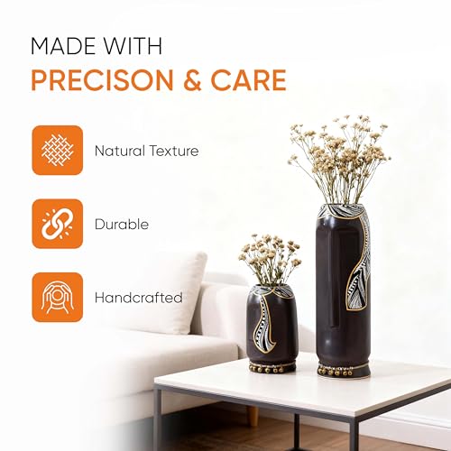 Image of Aakriti Art Creations Serenity Ceramic Decorative Vases Set of 2 | Handmade Brown Matte Finish Modern Art Flower Vases for Living Room, Room Decor, Showpieces for Home Decor Living Rooms