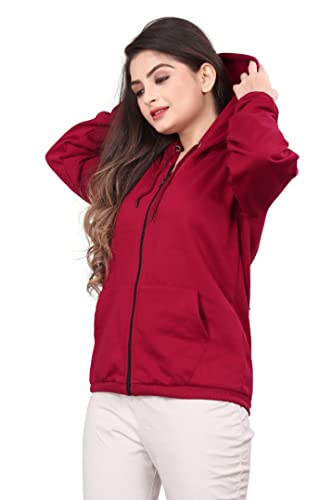 Image of More & More HOODMASTER Women's Fleece Hoodie Sweatshirt with Zip Pockets Full Sleeves Regular Fit Solid Pattern Hooded Neck and Standard Length | Comfortable Fleece Hoodie for Women
