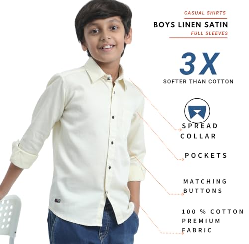 Image of Red Nine Rocket Science Boys' Solid Satin-Finish Poly Cotton Shirt | Single Pocket, Spread Collar, Long Sleeve, Casual