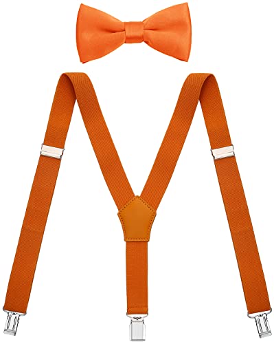 Image of Men's Boys' Bow Tie and Suspenders Set Y Shape Adjustable Elastic