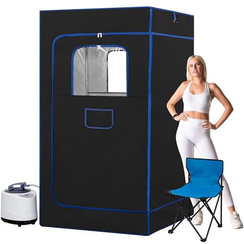ALTLER Portable Sauna, Full Size, Steam Tent Sauna Box with 3.0L Steamer, Remote Control, Folding Chair, 9 Levels