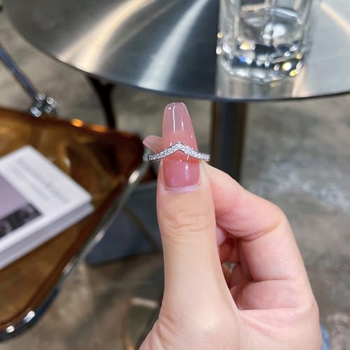 Genuine Moissanite 925 Sterling Silver V Shaped Women's Stacked Wedding Band Highly Polished Simple Eternity Ring Comfortable Size: 5-103