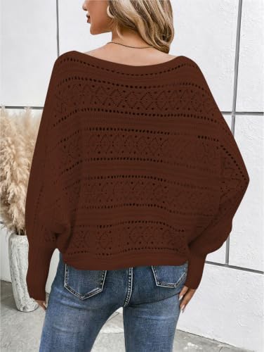 Image of Cakulo Womens Off Shoulder Sweater Top Fall Outfits Fashion 2026 Oversized Knit Batwing Long Sleeve Crochet Pullover Sweaters