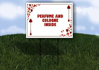 Perfume And Cologne Inside Red Frame With Hearts Up Arrows Double Sided 18x24 in. Yard Road Sign