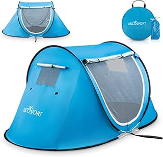 Pop-up Tent and Automatic Instant Portable Cabana Beach, Camping Tent Pop Up Shade Tent - Suitable for 2 People - 2 Doors - Water-Resistant, UV Protection Sun Shelter with Carrying Bag (Sky Blue)