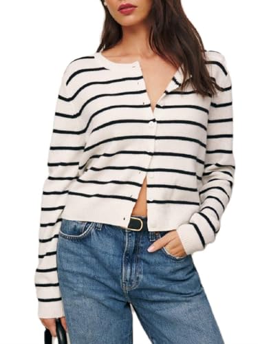 Women Knit Cropped Cardigan Long Sleeve Crewneck Sweater Lightweight Knit Cardigan Casual Fall Going Out Streetwear