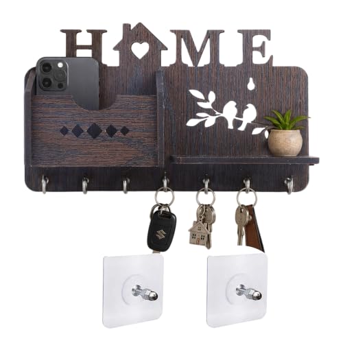 Image of Sehaz Artworks Room Decor | Wall Decor | Wooden Key Holder for Wall (MDF, 7 Hooks, Brown)