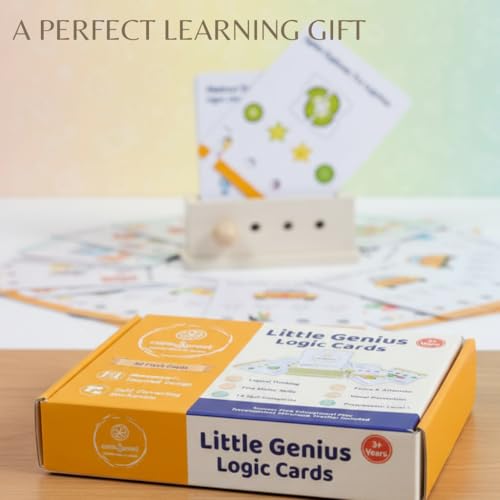 Image of Little Genius Logic Cards-80 Interactive Flash Cards | Brain Development Gifts for Ages 3-8 Y | Cognitive Skills, Problem-Solving & Hand-Eye Coordination | Wooden Block & Pin Puzzle Toy