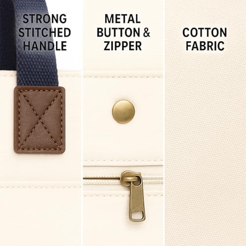 Image of Cotton Canvas Tote Bag for Women & Men | Stylish Shoulder & Crossbody Handbag with Zipper For Boys Girls & Adults | hand bags for woman & Man | College, Office, Travel & Daily Use, Shopping