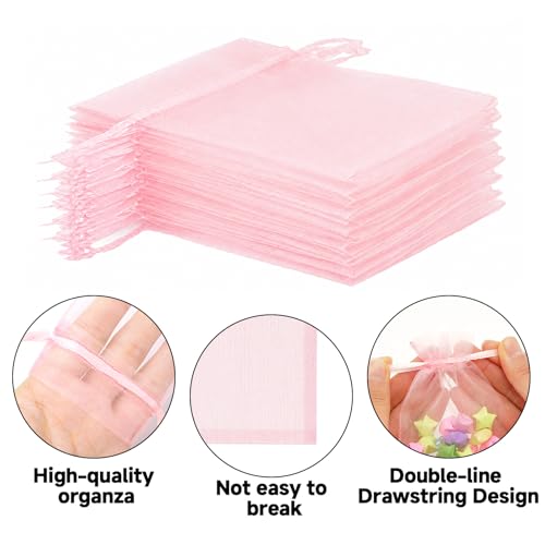 Image of joycraft 50Pcs Blush Pink Organza Bags - 2.7x3.5 In Sheer Drawstring Mesh Pouch, Small Jewelry Organza Gift Pouch for Wedding Favor, DIY Craft, Small Business, Candy,Bags