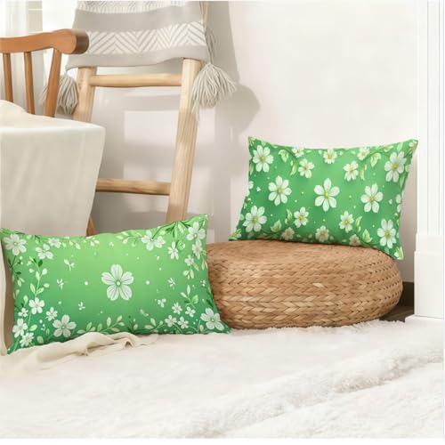 Housse de coussin imperméable 40x70 cm verte en lin géométrique double face
