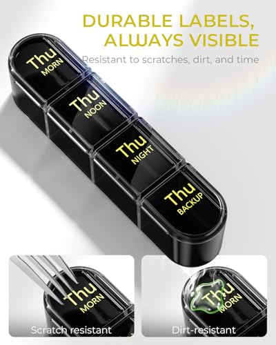 Image of Odaro Weekly Pill Organizer 4 Times a Day, BPA Free Daily Pill Box 7 Day, Large Travel Pill Case with 28 Compartment to Hold Medicine, Vitamin and Supplement - Full Black