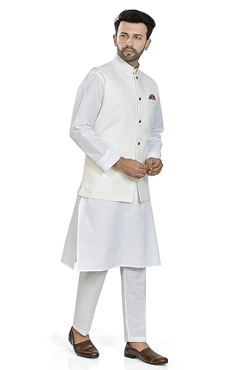 purnima textiles Men's Traditional Indian Sleeveless Waistcoat, White Ethnic Nehru Jacket for Kurta Pajama, Wedding (IN, Alpha, M, Regular, White)-picture-27