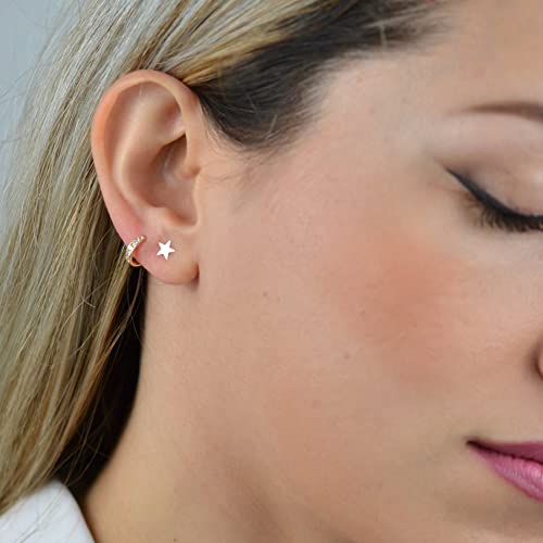 3 Pairs 925 Sterling Silver Star Stud Earrings for Women,Tiny Simple Geometric Stud Earrings Set Small Hypoallergenic Cartilage Tragus Ear Jewellery for Men (3/4/5mm)2