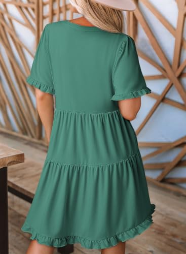 Image of Dokotoo Womens Summer Dresses 2026 V Neck A Line Short Sleeve Casual Ruffle Babydoll Mini Dress