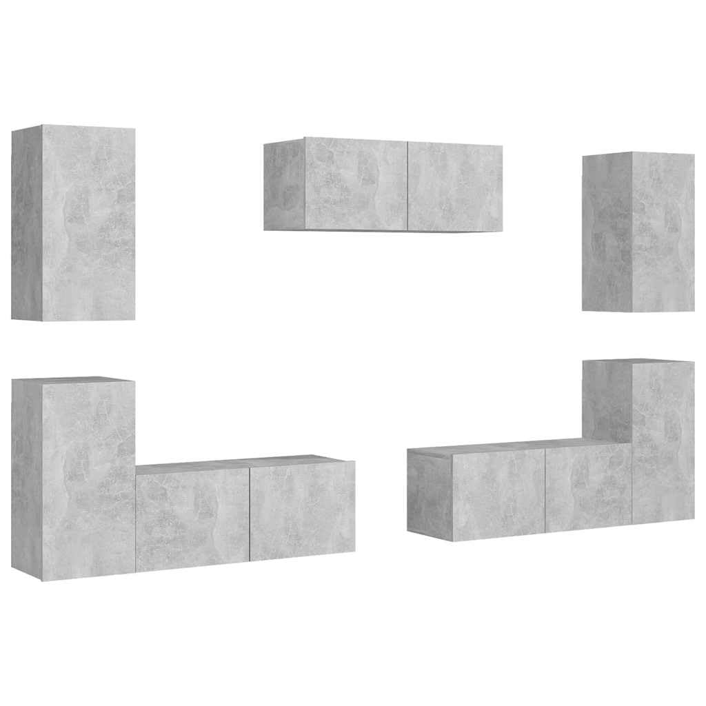 Lot de 7 meubles TV gris béton montage mural en bois