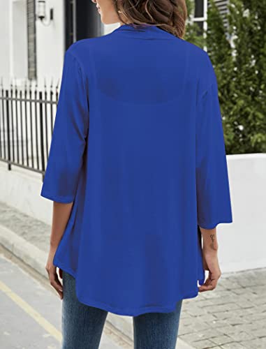 Image of Yekaty Women Cardigan 3 /4 Sleeves Open Front Lightweight Cardigan Draped Ruffles Knit Cardigan