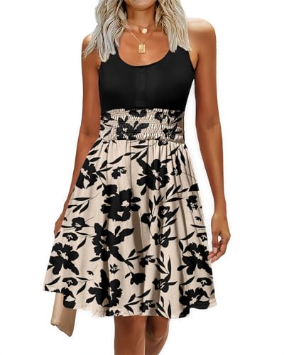 Image of Summer Dresses for Women Casual Sleeveless Sundresses Elastic Waist Mini Sun Dress