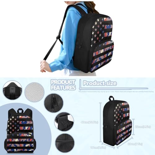 Camo American Flag Backpack for Kids Boys Backpack with Lunch Box Water Bottle Pouch and Zippered Pencil Case 4Pcs Set 15" Bookbag with Front Pocket Lightweight School Bag for Kindergarten Boy2