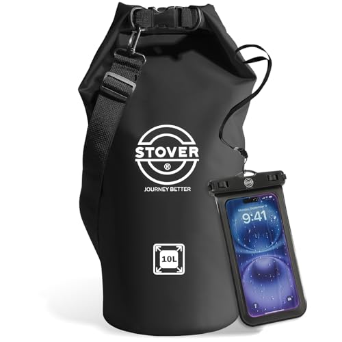 Image of STOVER 5 /10 /25 /30 /40L Waterproof Dry Bag, Medium Lightweight Roll Top Dry Bag Backpack w /Waterproof Phone Case, Kayaking, Travel, Hiking, Fishing, Tubing, Camping, the Beach, Men /Women (Black)