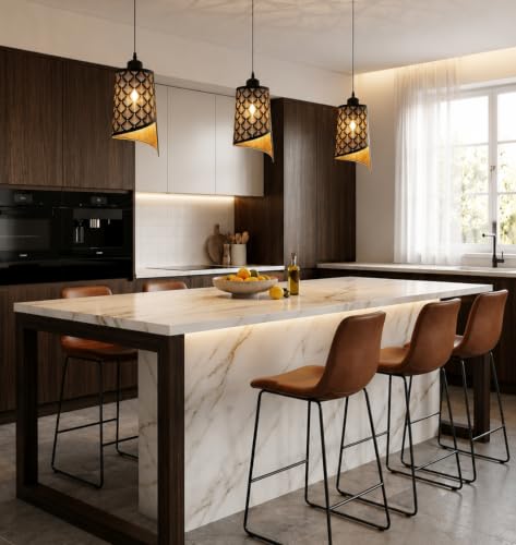Image of DarkVision Metal Pendant Hanging Light with Tree Cutout Design Ceiling Lamp for Indoor Vintage Lighting Fixture for Dining Room, or Living Room and Home Decor (with Bulb)