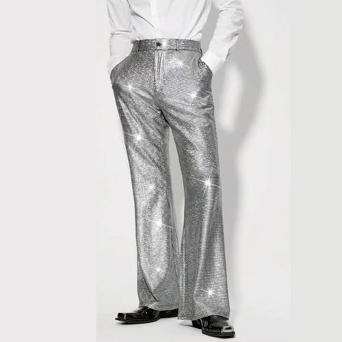 Sequins Pants for Men Night Clubwear Rave Sparkly Pants Shiny Slim Straight Leg Trousers Vintage Disco Party Outfit2