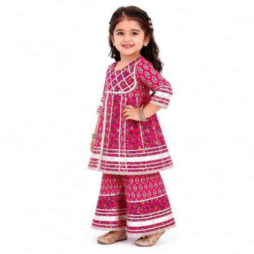 Image of LITTLE GINNIE Girls Kurta Sharara Set | Traditional Ethnic Wear for Kids