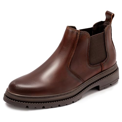 OKKO Mens Chelsea Dress Boots Genuine Leather Classic Stylish Casual Slip On Ankle Boot for Men