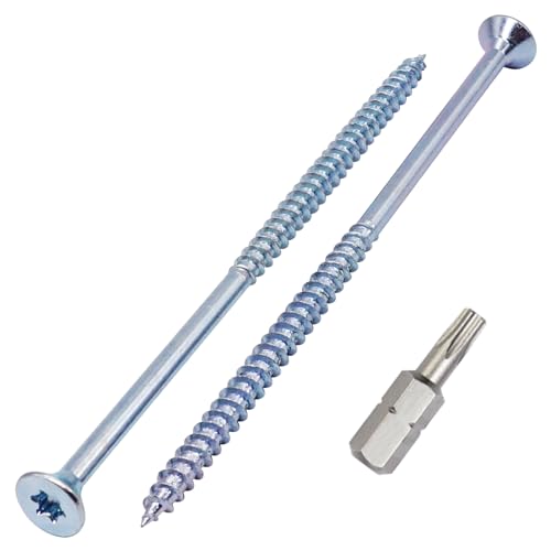 SKIR'CO 10pcs Zinc Plated Steel Wood Screws 6.0 x 130mm, Torx Countersunk Head, Partially Threaded, 6.0 x 130 mm