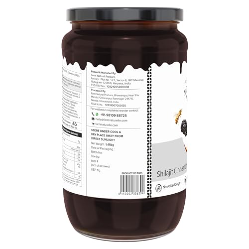 Image of Farm Naturelle -Shilajit infused in Cinnamon honey-powerful, therapeutically beneficial as well as fabulously tasty-for both, men n women-crafted wooden spoon along-1450g
