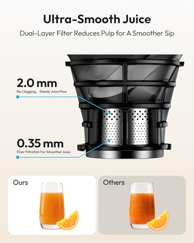 Image of Cold Press Juicer Machines, EUHOMY 5.8 inch Wide Feed Chute, Slow Masticating Juicer for Whole Vegetables and Fruits, 99.6% High Juice Yield, Easy to clean, Juicer Machines with BPA Free