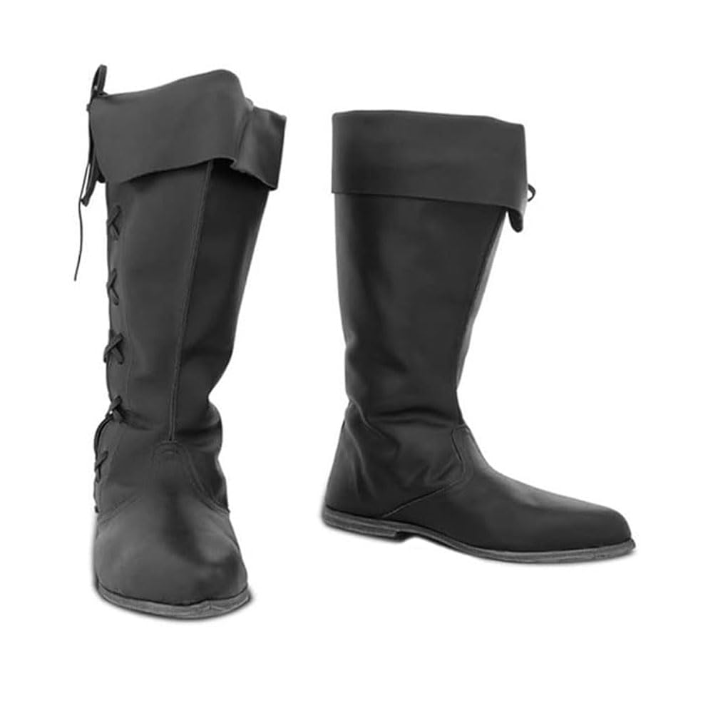 Herrenstiefel für Erwachsene, mittelalterliche Wikingerstiefel aus PU-Leder, mit seitlicher Schnürung, Renaissance-Stiefel für Festivals, Cosplay