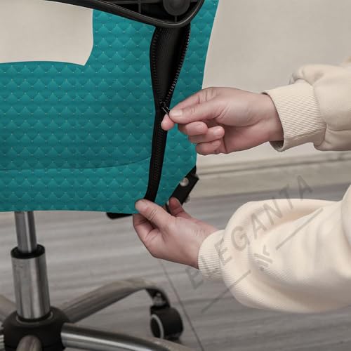 Image of Eleganta Stretch Boss Office Chair Cover Printed Computer Chair Covers with Armrest Cover Universal Removable Spandex Rotating Chair Slipcovers Soft Desk Chair Seat Protector Green Polka (Pack of 2)